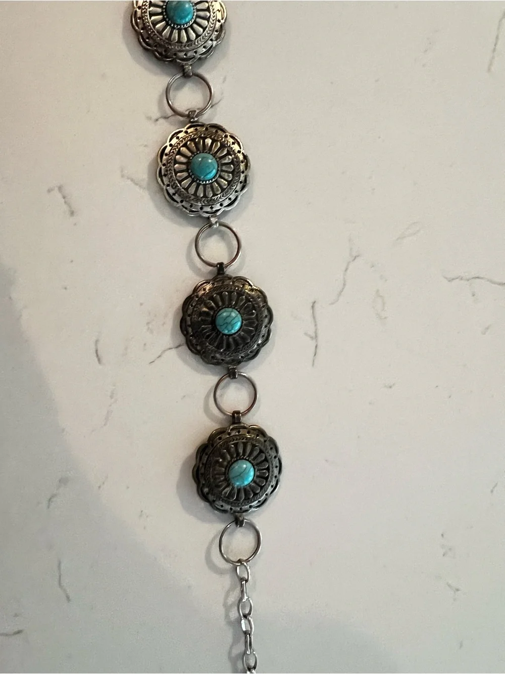 Toddler faux silver and turquoise concho western belt